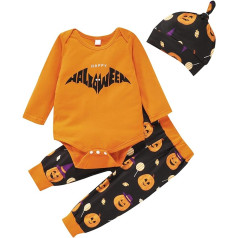 Halloween Outfits Set Hosen Set Junge gestreifte Mädchen Kinder Karneval-Kleinkinderoutfits-Babel-Jungen Outfits & Set Unisex Hoodie Kürbis Bodys mit Hut Babykleidung Set 3tlg