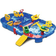 AquaPlay - LockBox 8700001516 Waterway Transport Case with 27 Pieces, Play Set Including 1 Hippo Wilma, Amphibian Car and Container Boat, for Children from 3 Years, Blue