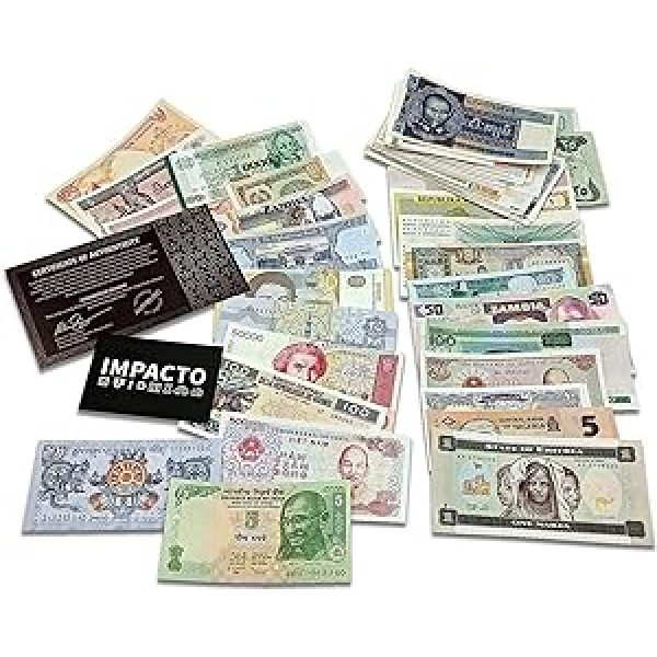 IMPACTO COLECCIONABLES 100 banknotes no visas pasaules - Banknošu pasaules valūtas kolekcija - Veca nauda ar autentiskuma sertifikātu - Naudas zīmes kolekcionāriem un zinātkāriem bērniem -