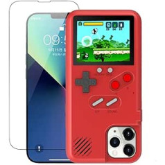 GO-VOLMON videospēļu telefona futrālis tālrunim iPhone 12, rokas spēļu konsoles futrālis ar 36 iebūvētām klasiskajām spēlēm, krāsains Gameboy korpuss iPhone 12/12 Pro, sarkans