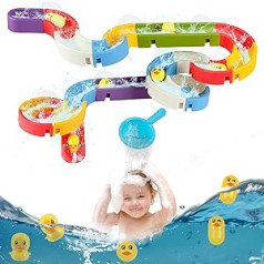 GENHH Pack of 38 Bath Fun for Children Bathtub, Bath Toy, Bath Toy Baby from 1 Year, Baby Water Toy, Children's Bathtub, Marble Run Bathtub, Yellow Duck Track Toy with Suction Cups