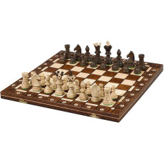 Augstas kvalitātes dekoratīvs, ar rokām darināts liels koka šaha komplekts Ambassador 52 cm x 52 cm no Sunrise Chess & Games