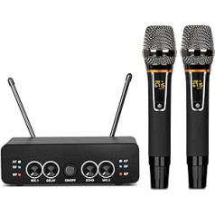 Depusheng R1 Wireless Microphone, Metal Dual Professional UHF Cordless Dynamic Mic Handheld Microphone System for Home Karaoke, Meeting, Party, Church, DJ, Wedding, Home KTV Set, 50 m