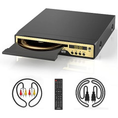 Gold DVD Player, HDMI DVD Player for TV with Karaoke Function with Microphone Input, SD Card Port/USB Socket, All Region Free Compact DVD Player, Includes HDMI & RCA Cable, Remote Control