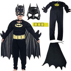 Batman Costume with Katman Mask, Batman Costume for Boys with Padded Muscles for Costume Parties, Role Play, Carnival