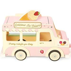 Le Toy Van - ME083 - Educational Toy Ice Cream Truck for Children Made of FSC Wood, 3 Years, 26 x 12 x 19 cm, for Playing with Dolls, Open Roof, Freezer, Ice Cream Cones Included