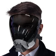 AOUTACC Cyberpunk Cosplay maska, Punk Gothic Cyber maska vīriešiem, Anti-Fog noņemama pusmaska, futūristiska maska Helovīna ballītei, Techwear, mūzika, festivāla aksesuāri