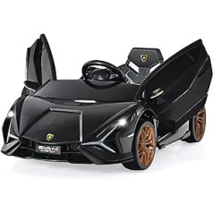 COSTWAY Lamborghini bērnu elektriskā automašīna ar 2,4G tālvadības pulti, bērnu automašīna 3-5 km/h ar MP3, radio, mūzika un LED priekšējie lukturi, bērniem no 3-8 gadiem (melns)