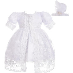 Lito Angels meitenes kristību kleita ar mežģīņu apmetni un pārsegu, izmērs 0-24 mēneši baltā/ziloņkaula krāsā