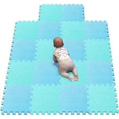 YIMINYUER Puzzle Mat for Children, Made of Non-Slip EVA - Large Play Mat, Each Piece can be Snapped Together, 30 x 30 x 1 cm - Colourful Children's Rug, Blue, Green, R07R08G301018