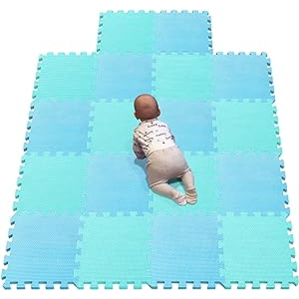 YIMINYUER Puzzle Mat for Children, Made of Non-Slip EVA - Large Play Mat, Each Piece can be Snapped Together, 30 x 30 x 1 cm - Colourful Children's Rug, Blue, Green, R07R08G301018