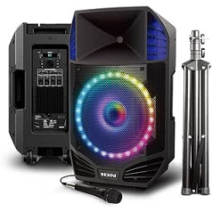 ION Audio Total PA Prime - 500 Watt Bi-Amp Bluetooth Speaker with Acoustic Optimization, LED Lights, App Control and Microphone Included