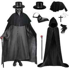 Dhnvcud Plague Doctor kostīms Vīriešu mēra ārsta kostīms Helovīna viduslaiku tvaimpunk Cosplay Helovīna maskas kostīms ar aksesuāru komplektu Helovīna karnevāla ballītei