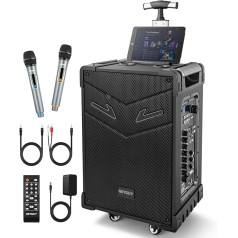 PA System 3-Way Outdoor Speaker Karaoke Machine, Rechargeable Portable Bluetooth 5.0 with Wireless Crystal Microphone, Remote Control, LED Lights Support TWS/LINE IN/FM (GTSK10-3)