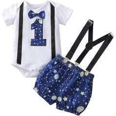 Baby Romper Suspenders Bērnu šorti zēnu apģērbs First Starrys Bowtie dzimšanas dienas debesis zēnu tērpi un komplekts pidžamas ziemas meitenēm (zils, 12–18 mēn.)