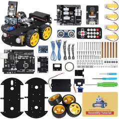 Elegoo Smart Robot Car Kit V3.0 UNO elektriskās konstrukcijas komplekts ar UNO R3, līnijas izsekošanas moduli, ultraskaņas sensoru, lietotņu vadību, izmantojot viedtālruni utt. Automašīnas robota rotaļlieta pieaugušajiem un bērniem