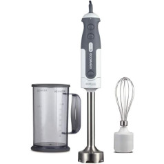 Kenwood Triblade System HDP302WH rokas blenderis, rokas blenderis ar noņemamu nerūsējošā tērauda maisīšanas pēdu ar 3 asmeņu asmeni ātrākai biezeņa pagatavošanai, ieskaitot putotāju un maisīšanas krūzi, 800 vati, balts/pelēks