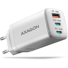 Axagon Acu-dpq65w 65w gan tīkla lādētājs, 3x ports (usb-a + dual usb-c) pd3.0/qc4+/pps/apple, balts