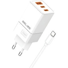 65w gan sienas lādētājs 2xusb-c + usb-a + usb-c kabelis balts