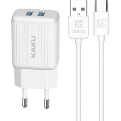 Kaku SIGA KSC-373 lādētājs | 12W | 2.4A + USB-C kabelis 1m, balts