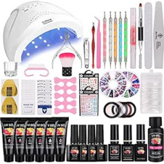 Mysweety Polygel Set with UV Lamp, Mysweety 15 ml x 6 Colour Nail Gel for Starter with 4 Painting Gel, Base Coat, Top Coat, Lubricant Solution 36 W LRD/UV Lamp, Manicure Tools and Nail Remover Wraps Pads