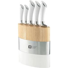 Richardson Sheffield FUSION Messerblock, Holz, inkl. 5 teiliges Messer-Set, Küchenmesser, Allzweckmesser, Kochmesser, Fleischmesser & Brotmesser, ergnomomischer Griff, edles Design, Weiß/Braun