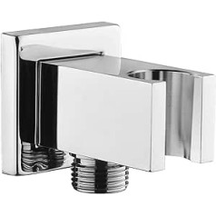 Chrome Hose Connection with Shower Holder, Keymark Brass Square Wall Connection Elbow 1/2 Inch, Shower Connection Elbow with Holder, Sand Connection, Wall Connection Shower for Hand Shower