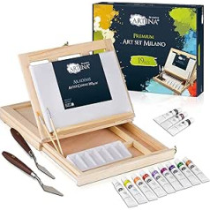 19-Piece Artina Milano Easel Set with Table Easel, Stretcher Frame 20 x 30 cm, Acrylic Paints, Brush, Palette & Spatula