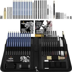 Castle Art Supplies 40-teiliges Premium-Zeichen- und Skizzier-Set mit Anleitung | Für Künstler, Profis oder Anfänger | Zeichenstifte, Kohle, Graphit und mehr | Im übersichtlichen Reißverschlussetui