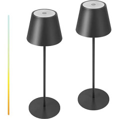 2 x aptumšojama āra galda lampa Bezvadu skārienjūtīga metāla LED akumulatora galda lampa IP54 ūdensizturīga pārnēsājama ar baterijām darbināma galda lampa guļamistabai, lasīšanai, darbam, bāram, restorānam (melna)