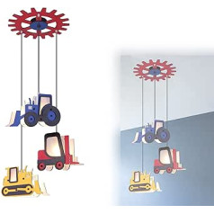 bmf-versand® Children's Ceiling Lamp Boys LED – Hanging Lamp Children's Room Boy – Children's Room Lamp Hanging Colourful – Children's Light Including Bulb – Pendant Lamp Children's Digger Tractor