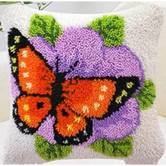 3D Pillow Latch Hook Embroidery Kit, DIY Cushion Materials Package Crochet Rug Yarn Cushion Embroidery Kit for Beginners Embroidery Kit Cushion Cover Pillow(Butterfly)