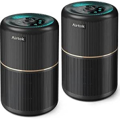 AIRTOK 2 x Air Purifier with 12 x Fragrance Sponge, H13 HEPA Air Purifier Removes Dust, Pet Odour, Air Purifier Allergy Sufferers, 4-Level Air Filter for Home, Office, 3 Speed Levels, Night Light