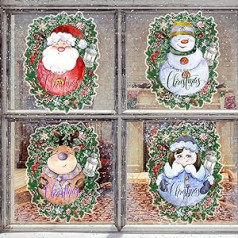 Fassory 4 Pack — vidējas Ziemassvētku logu durvju uzlīmes, noņemamas pašlīmējošas Ziemassvētku vecīša sniegavīra ziemeļbrieža Ziemassvētku uzlīmes