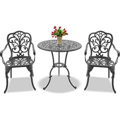 Centurion Supports Bangui Luxury Cast Aluminium Garden Patio Table and 2 Large Chairs with Armrests Bistro Set - Graphite