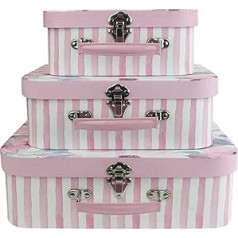 Emartbuy Set of 3 Rigid Luxury Presentation Suitcase Storage Gift Box, Pink Floral Print with Pink Lid, Pink Interior with Metal Handle and Clasp