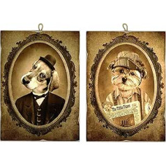 KUSTOM ART Set of 2 Vintage Aristocratic Dogs Print on Wood