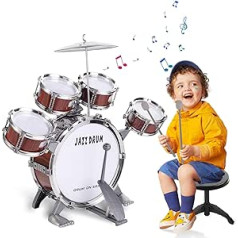 Children's Drums, Drums for Children, Set of 5 Drums with Stool, Percussion Musical Instruments, Jazz Rock Drum Set, Children's Birthday, Christmas, Children from 3 Years