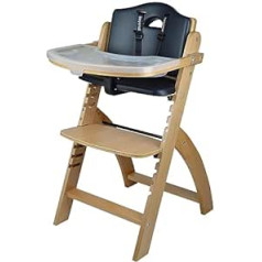 Abiie Beyond koka augstais krēsls ar paplāti. Lielisks regulējams bērnu barošanas krēsls jūsu mazuļiem un maziem bērniem vai kā ēdamistabas krēsls. (6 mēneši līdz 250 lb) (dabisks koks — melns spilvens)