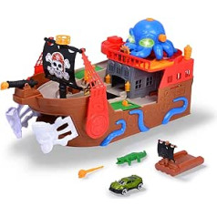 Dickie Toys - Pirate Ship - Extensive Toy Boat (41.5 cm) for Children from 3 Years with Car Racetrack, Special Effects, Light & Sound, Suitable as Bath Toy & Bath Toy