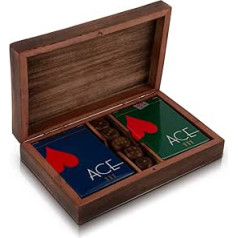 Unique Birthday Gift Ideas Handcrafted Classic Wooden Playing Card Holder Deck Box Storage Case Organiser With Dice & Two Packs of Premium Quality 'Ace' Playing Cards Gifts For Him Her