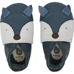 Bobux bērnu rāpošanas apavi, daudz dažādu dizainu, zīdaiņu apavi, ādas stumšanas apavi, pirmie pastaigu apavi, Fox Blue, 3–9 mēn., Foxy Navy