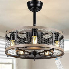 Ceiling Fan with Lighting Vintage Industrial Quiet Fan Ceiling Light with Remote Control E27 Retro Cage Fan Pendant Light for Bedroom Living Room Dining Room Kitchen Fan Light