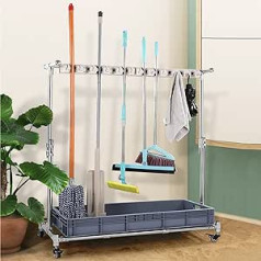 Utility -Rack für besenhalterung, bewegliche Reinigungswerkzeug Cart Tower Mopp Halter Regenschirm Ständer,Besen und Mopphalter Setzen Sie nasse Mops Handelsboden Stehstange für Gartengarage Organizer