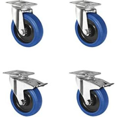 CASCOO SETSPTP100R4E1B34 Wheel Set 2 Swivel Castors 2 with Locking Mechanism Polyamide Elastic Blue Rubber Diameter 100 mm Ball Bearing Transport Castors Load 480 kg Pack of 4