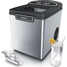 Arendo Stainless steel ice cube maker with cooling and LED status display, ABS (acrylonitrile butadiene styrene), BPA free ice maker machine with small and large ice cubes sizes, 1.8 litre