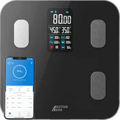 Active Era Bluetooth Personal Scales Digital with Large LED Display - Bluetooth Body Fat Scales with 16 Measurements, High Precision Body Weight, Body Mass Index (BMI), Free Smartphone App (Black)