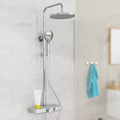 EISL DX1105CST Futura Wellness dušas sistēma ar termostata stikla plauktu, dušas panelis ar stiprinājumu, pilns dušas piederumu komplekts (lietus duša ar sienas stiprinājumu, dušas kolonna, dušas stiprinājums) pelēks