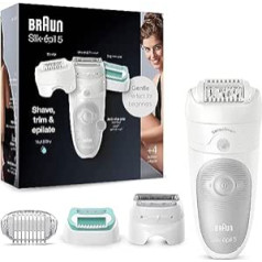 Braun Silk-épil 5 Beauty Set, женский эпилятор для удаления волос, насадки для бритвы, триммер и массажер для тела, сумка, подарок женщине, 5-625, белый/сер