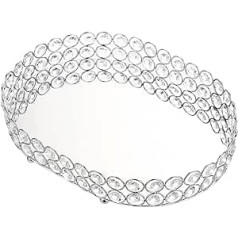 BSTKEY Oval Crystal Cosmetic Tray Juvelierizstrādājumu paliktņu turētājs, Daudzfunkcionāls glabāšanas organizators ar spoguli, Sudrabs (30 x 21 cm)